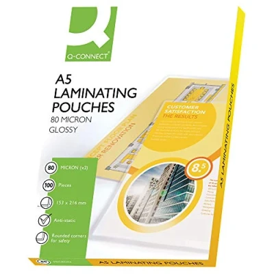Image de Q Connect 44007 Pochette Plastification Économique Chaud Format A5 80 Microns Lot de 100 Assorties