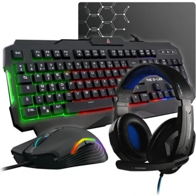 Image de THE G LAB Combo ARGON E Ensemble Gaming 4 en 1 Clavier Gamer AZERTY Rétroéclairé, Souris 3200 DPI, Micro Casque Gaming, Tapis de Antidérapant Version Française