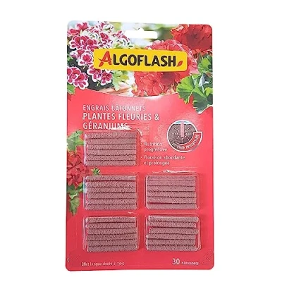 Image de ALGOFLASH Engrais Géraniums et Plantes Fleuries, Longue Durée, 30 Bâtonnets, ABAFLEU30