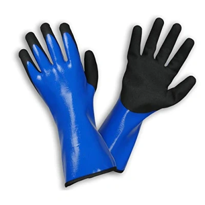 Image de ROSTAING Gants LIQUIDO Paire de Travail 100% Etanche pour les Travaux Maçonnerie, Sablage, Façade protection mi long bleu et noir Utile la manipulation ciment