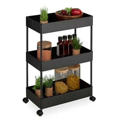 Image de Relaxdays Chariot de Cuisine, 3 Niveaux, desserte, HLP : 65 x 39,5 21,5 cm, Salle Bain, Bureau, Noir