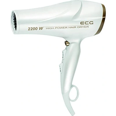 Image de Ecg Sèche Cheveux 2 Niveaux de Puissance 3 Températures Ionisation Indicateur LED Protection contre la surchauffe Haute Performance Blanc Or Vv 2200