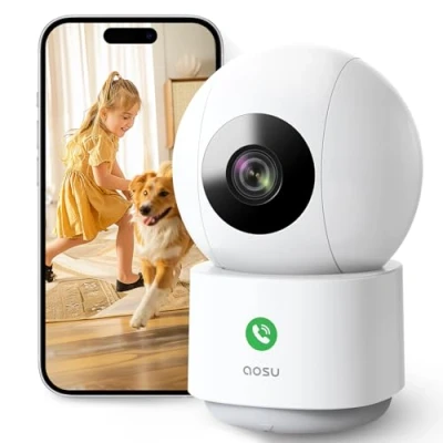 Image de AOSU 2K Caméra Surveillance WiFi Intérieure, Vision Nocturne HD 10m, 5G/2.4 GHz WiFi, Détection des Humains et Animaux par l&#039;IA, Appel à Une Touche, pour Bébé/Animaux