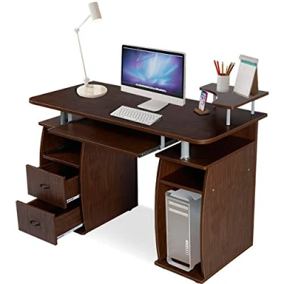 Image de Giantex Bureau d&#039;ordinateur avec Deux Tiroirs et Un Casier Résistant à La Poussière Tache Idéale pour Travail, 120 x 55 85CM (Marron)