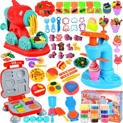 Image de UCAMP 71 Pièces Pâte À Modeler pour Enfants,Jouet avec à Modeler,Accessoires en Modeler,Outils de Créer des Hamburgers et Pizza