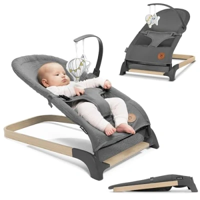 Image de LIONELO June Air transat bébé dès les premiers jours de vie jusqu&#039;à 9 kg, matière aérée, circulation d&#039;air parfaite, léger, stable, antidérapant, bascule pour pliable (Gris Graphite)