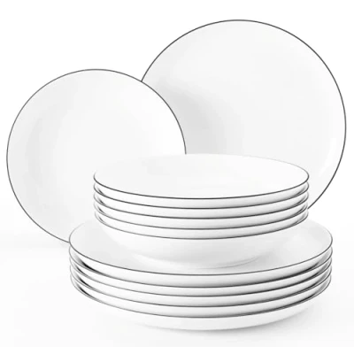 Image de Seltmann Weiden Lido 001.737148 Black Line Service de Table 6 Assiettes Plates + Creuses 12 pièces