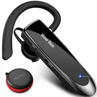 Image de New bee Main Libre Bluetooth Oreillette, Casque sans Fil avec Microphone 60 Jours en Veille Mains Libres pour iPhone Samsung, HTC, LG, Sony, PC (Noir)