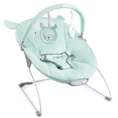 Image de Transat balancelle MoMi GLOSSY pour bébés jusqu’à 9 kg, harnais de sécurité 3 points, cadre métallique avec pieds antidérapants, poids 1,7 dimensions 58 x 49 53 cm