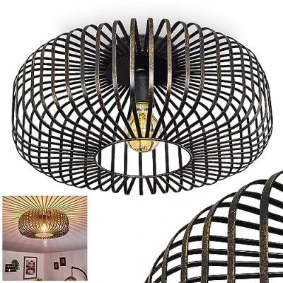 Image de hofstein Plafonnier Wemude en métal noir &amp; doré, aspect vieilli, abat jour rétro moderne créant un effet lumineux au plafond, pour 1 ampoule E27, ampoule(s) non incluse(s)