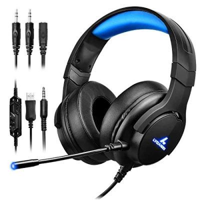 Image de LYCANDER Casque de Jeu avec Microphone et Lumière LED, Entrée 3.5 mm (pour PC, PS4, Xbox One, Nintendo Switch plus)