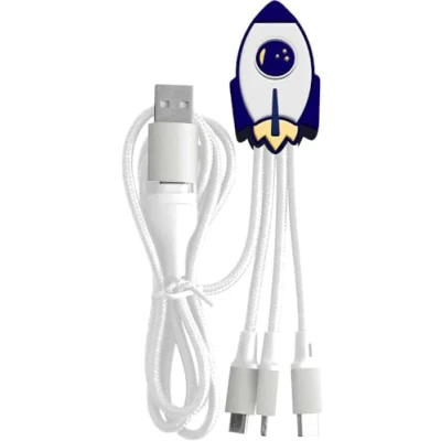 Image de Câble 5 en 1 Andy XXL Micro USB / C Lightning vers A et Fusée 1m Blanc Bleu Neuf