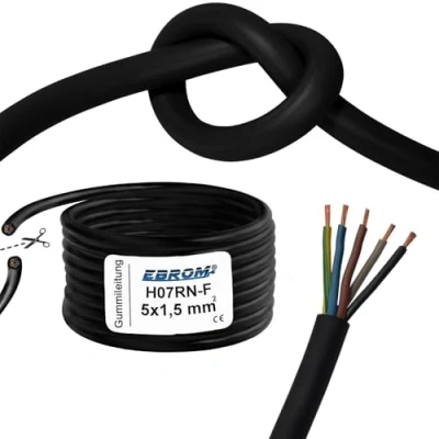 Image de Câble en caoutchouc lourd H07RN F 5G1,5 mm² (5 x 1,5 mm²) de rallonge (câble chantier) extérieur IP44