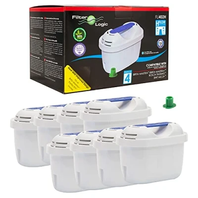 Image de FilterLogic FL402H Lot de 8 Cartouche Filtrante compatible avec Brita Maxtra+ Plus Filtre à Eau pour Carafe fill&amp;Enjoy Marella Style Flow Elemaris Fun Tassimo Machines Cafetière