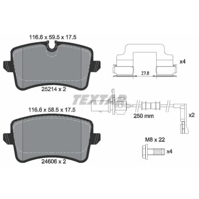 Image de TEXTAR 2521404 Jeu de plaquettes frein contact signal d&#039;usure inclus AUDI: A8 D4