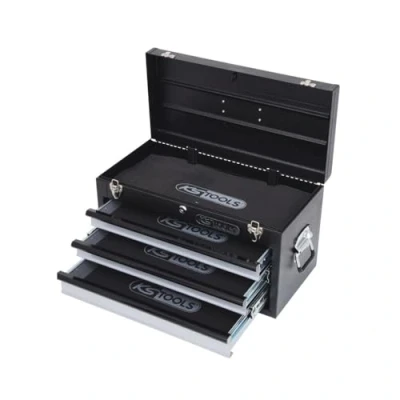 Image de Ks Tools 891.0003 Coffre À Outils Vide Avec 3 Tiroirs ( 911.0100 ) Glissières Roulements Bille Complètement Retirable En Tôle D&#039;Acier Noir