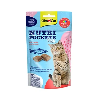 Image de Gimcat Nutri Pockets Poisson Saumon Friandise Croustillante pour Chats avec des Ingrédients Fonctionnels 1 Sachet (1 X 60 G)