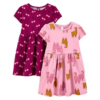 Image de Simple Joys by Carter&#039;s Ensemble de Robes Sans Manches et à Courtes Bébé Fille, Lot 2, Cerise/Lama, 18 mois