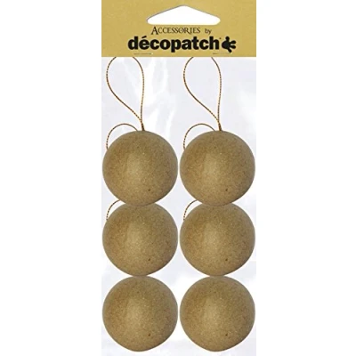 Image de Décopatch NO006O Un lot de 6 supports en papier brun mâché 6,5x6,5x6,5 cm, Boules avec cordon doré