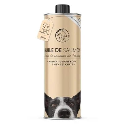 Image de Annimally Huile de Saumon pour Chiens 1 Litre Riche en acides Gras Omega 3 &amp; 6 (Plus 32%) Poisson Barf Chien, Chat et Cheval, adaptée I Produit Naturel Pur pressé à Froid