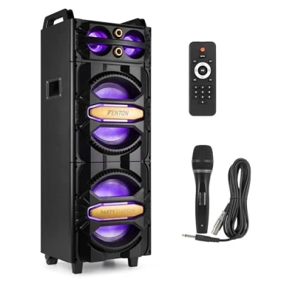 Image de Fenton LIVE2102 Enceinte de soirée Bluetooth avec LEDs RGB 800 Watts, Micro Inclus, 2x 10 pouces, Lecteur MP3