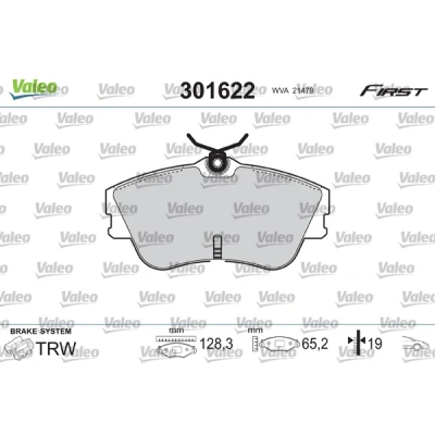 Image de VALEO 301622 Jeu de plaquettes frein FIRST Essieu avant contact signal d&#039;usure exclu avec tôle anti bruit VOLKSWAGEN: Transporter 4