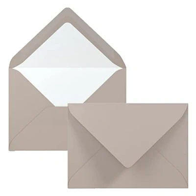 Image de Lot de 75 enveloppes taupe Format DIN B6 12,5 x 17,6 cm Papier côtelé Doublure en soie qualité supérieure pour Noël et occasions festives