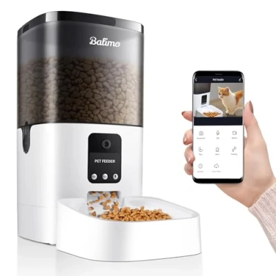 Image de Balimo Distributeur Croquettes Chat Automatique avec Caméra 1080P, 2.4G WiFi APP Vidéo Audio Vision, 4L de pour Chat, 1 8 Repas par Jour