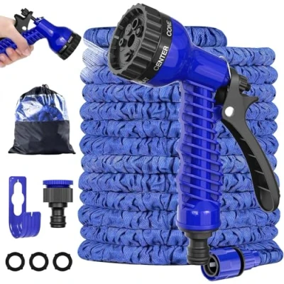 Image de LINGKY Tuyau d&#039;Arrosage Extensible, Arrosage Flexible avec 1/2&quot; et 3/4&quot; Adaptateurs, 7 Modes d&#039;Arrosage, pour Irrigation, Laver La Voiture, Baigner (23M,Bleu)