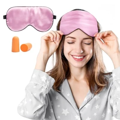 Image de Masque de Sommeil, Nuit Soie, 100% Soie Naturelle Occultant Ultra Douce Voyage Yeux Sommeil,Masque pour Dormir Sommeil (1 Pack Rose)