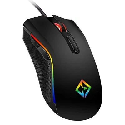 Image de Combrite Souris de Jeu Filaire USB, lumière LED Arc en Ciel, 7 Boutons programmables, rétroéclairage RVB Chroma, 4800 DPI réglable, Prise Main Confortable, Optique Ergonomique pour