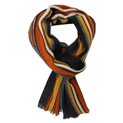Image de Rotfuchs Écharpe en tricot de renard rouge chaude et douce unisexe laine à rayures multicolore (Gris orange / 200 x 30 cm)