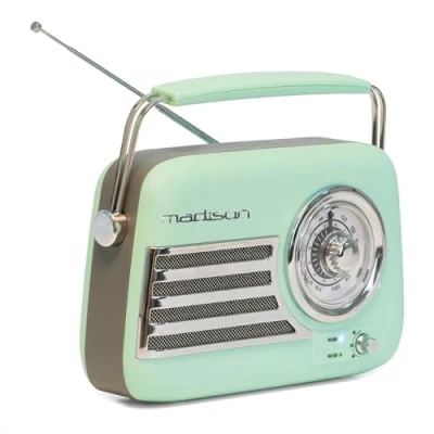 Image de Madison FREESOUND VR40GR mat Radio vintage 30W sur batterie longue autonomie Bluetooth, USB &amp; FM Vert pâle Vintage, nostalgie, rétro