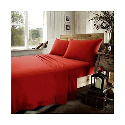 Image de GC GAVENO CAVAILIA Drap Plat uni en Flanelle Thermique de qualité supérieure, Doux et Confortable, 100% Coton brossé, Facile d&#039;entretien, Rouge, Super King Size