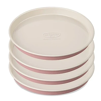 Image de Dr Oetker 4654 set de 4 moules pour gâteaux à étages, layer cakes, design rétro, antiadhésifs, Acier inoxydable, Céramique, Rose, Blanc, Diamètre 17 cm
