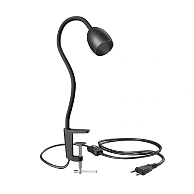 Image de ledscom.de Lampe à pince, col de cygne KLUK, interrupteur, noir mat, 1x GU10 max. 60W, protection contre les éraflures, focalisation du spot, spot direct, lumière adaptable, fixation par serrage,