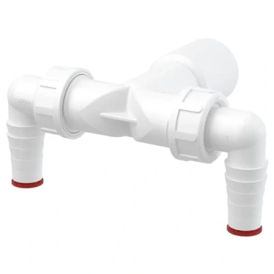 Image de Double entrée coudée pour lave vaisselle de 17 à 23 mm vers connecteur siphon vidange 32 mm/40