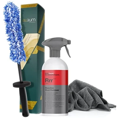 Image de detailmate Kit de nettoyage des jantes : Koch Chemie Reactive Rust Remover 500 ml + Aurum UltraFlat Brosse pour en microfibre 320 g/m²