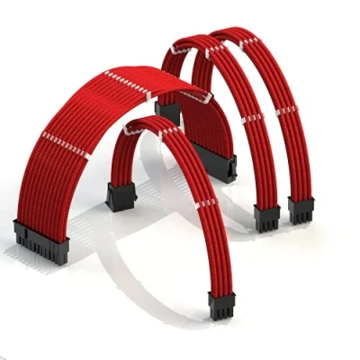 Image de LINKUP AVA 50cm Câble d’Extension PSU w/Manchon┃Conception Personnalisable l’Alimentation GPU┃Tressés w/Kit Peignes pour Câbles┃1x24P (20+4)┃1x8P (4+4) CPU┃2x8P (6+2) GPU┃500mm Rouge