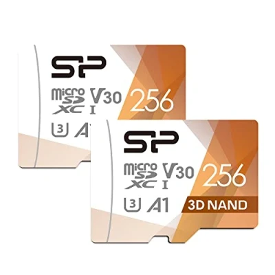 Image de Silicon Power Lot de 2 Cartes Micro SD 256 Go compatibles U3 Nintendo Switch, Carte mémoire microSD SDXC microsdxc Haute Vitesse avec Adaptateur