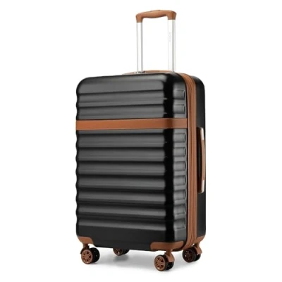 Image de Kono Valise Soute Extensible Léger et Rigide ABS+PC Durable Moyenne avec 4 Roues Silencieuses à 360 Serrures TSA (Noir/Marron,L)