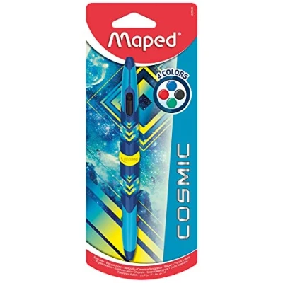 Image de Maped Stylo Bille 4 couleurs Twin Tip Tatoo Cosmic Teens Double Pointe Stylos en 1 Pointes moyennes mm Bleu