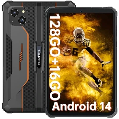 Image de OUKITEL RT3 Pro Mini Tablette 4G Incassable Android 14,16GO(4+12) RAM + 128GO ROM (TF 1To),5150mAh Tactile 8 Pouces,16MP Caméra, IP68/GPS/OTG/NFC/2Ans Garantie,Orange