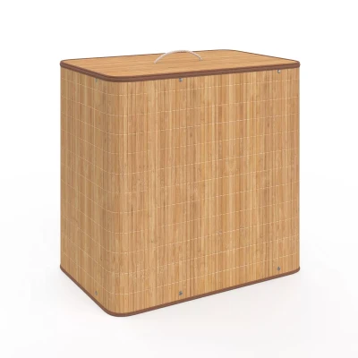 Image de Panier à linge 3 bacs amovibles bambou ALBA tissu écru