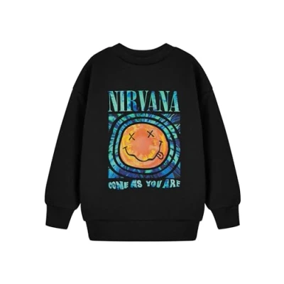 Image de Nirvana Col Rond en Polaire pour Enfants T Shirt Graphique Noir Classique à Manches Longues avec Logo de Bande Thème Musical, venez comme Vous êtes Haut Marchandise