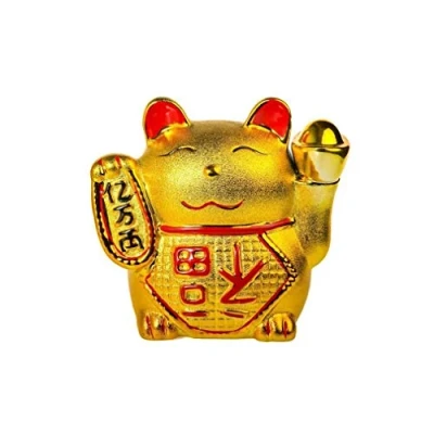 Image de lachineuse Chat Maneki Neko Doré Figurine Statuette Japonais Porte Bonheur Objet Kawaii Déco Lucky Cat Porcelaine 15,5 cm Mignon Asiatique Chance, Bonheur, Fortune Coloris Or