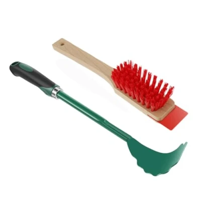 Image de Racloir de Pont Tondeuse avec Poignée Longue Ergonomique Outil Nettoyage Brosse à Poils Rigides, Gazon