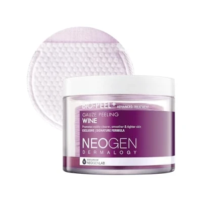 Image de DERMALOGY by NEOGENLAB Bio Peel Gauze Peeling Pads (Wine, 30 pads) exfoliant et raffermissant avec PHA vin rouge resvératrol acide hyaluronique Soins de la peau coréens