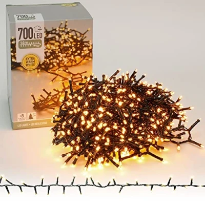 Image de ECD Germany Guirlande Lumineuse LED Cluster 14m 700 Extra Blanc Chaud, 8 Modes, Alimentation Électrique, IP 44 Étanche, Intérieur/Extérieur, Éclairage de Noël, Chaine pour Sapin, Fête, Mariage