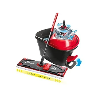 Image de Vileda Ultramax Turbo XL Set Balai avec Manche télescopique pour Grandes Surfaces, Serpillère Microfibre, Seau Essoreuse, Tous Sols Durs, Love it Clean, Emballage Eco